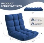 Folding Floor Gaming Chair 14-Poistion Cushioned Adjustable Floor Lazy Sofa Chair w/Breathable Cotton & Skin-Friendly Velvet for Adults & Kids Perfect for Reading Gaming Meditating, Darkblue - Image 4