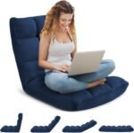 Folding Floor Gaming Chair 14-Poistion Cushioned Adjustable Floor Lazy Sofa Chair w/Breathable Cotton & Skin-Friendly Velvet for Adults & Kids Perfect for Reading Gaming Meditating, Darkblue - Image 5