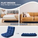 Folding Floor Gaming Chair 14-Poistion Cushioned Adjustable Floor Lazy Sofa Chair w/Breathable Cotton & Skin-Friendly Velvet for Adults & Kids Perfect for Reading Gaming Meditating, Darkblue - Image 8