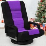 Swivel Floor Gaming Chair w/Armrests,Folding Video Reclining Sofa w/6 Adjustable Position, Padded Backrest & Cushion, Lazy Lounger Couch for E-Sports, Reading, Relaxing, Watching TV, Purple - Image 3