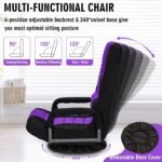 Swivel Floor Gaming Chair w/Armrests,Folding Video Reclining Sofa w/6 Adjustable Position, Padded Backrest & Cushion, Lazy Lounger Couch for E-Sports, Reading, Relaxing, Watching TV, Purple - Image 5
