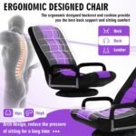 Swivel Floor Gaming Chair w/Armrests,Folding Video Reclining Sofa w/6 Adjustable Position, Padded Backrest & Cushion, Lazy Lounger Couch for E-Sports, Reading, Relaxing, Watching TV, Purple - Image 6