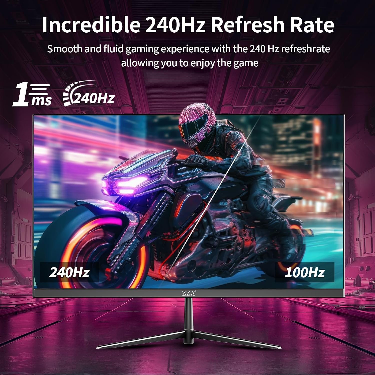 ZZA 25" Curved Gaming Monitor, 240Hz|144Hz FHD(1920 * 1080P) VA Screen Computer Monitor, Supports Freesync, 120% sRGB, Blue Light Filter,AMD Freesync, Wall Mountable Installs(HDMI 1.4/DP 1.2) - Image 6