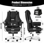 400lbs Big and Tall Office Chair, Wide Ergonomic Leather Executive Chair for Heavy People with Foot Rest, High-Back Reclining Computer Chair with Swivel Wheels and Lumbar Support (Black) - Image 3