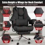 400lbs Big and Tall Office Chair, Wide Ergonomic Leather Executive Chair for Heavy People with Foot Rest, High-Back Reclining Computer Chair with Swivel Wheels and Lumbar Support (Black) - Image 4