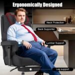 400lbs Big and Tall Office Chair, Wide Ergonomic Leather Executive Chair for Heavy People with Foot Rest, High-Back Reclining Computer Chair with Swivel Wheels and Lumbar Support (Black) - Image 7