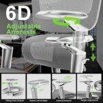 Ergonomic Office Chair with Footrest,High Back Mesh Desk Chair,Lumbar Support & 90-135°Recline,3D Headrest & 6D Armrests,Swivel Computer Chair for Home Office, Work & Gaming 1Pack - Image 5