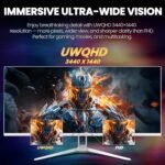 CRUA 34" WQHD 165Hz IPS Ultrawide Gaming Monitor, FreeSync, HDMI/DP, White | 120% sRGB color, built-in speakers, low blue light, 178° wide view and wall mount for PC gaming, video editing and work - Image 6