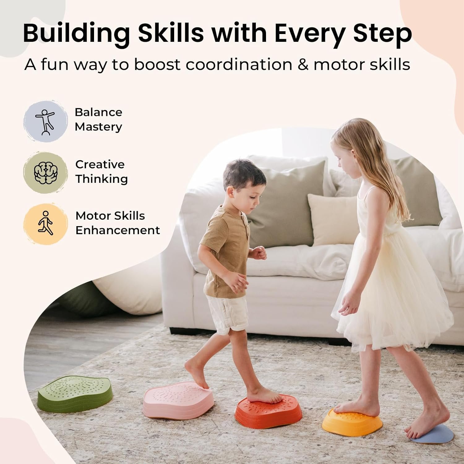 Tiny Land Stepping Stones for Kids, 5pcs Non-Slip Balance Toddler Toys | Sensory Stepping Stones for Toddlers 3-5 to Promote Balance, Coordination, and Active Play Skills Indoors or Outdoors - Image 6