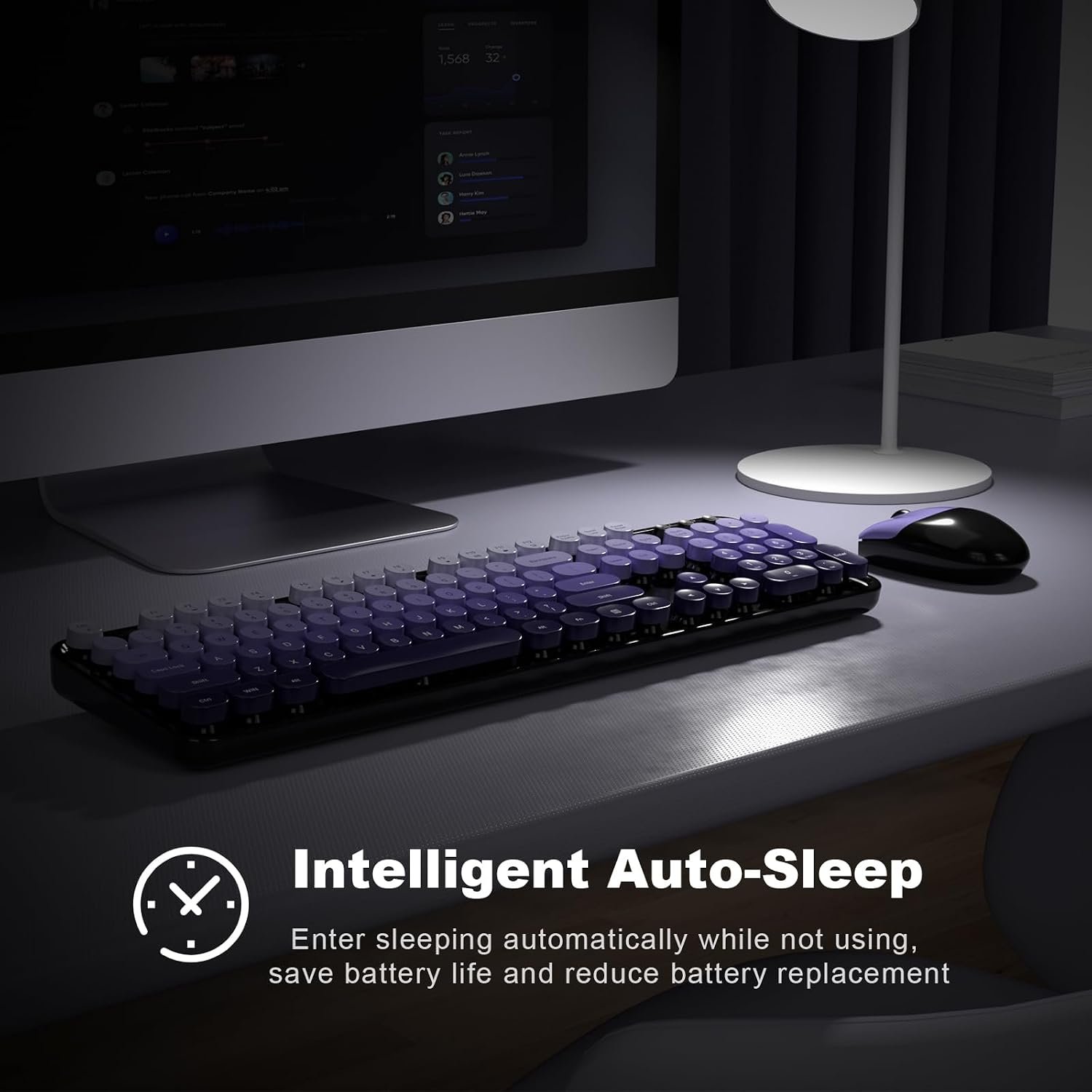 MOFII Wireless Keyboard and Mouse Combo, Full Size 2.4G Plug and Play Typewriter Retro Round Computer Keyboard and Mouse Set for Windows, Computer, Desktop, PC, Notebook - (Black Purple Gradient) - Image 5