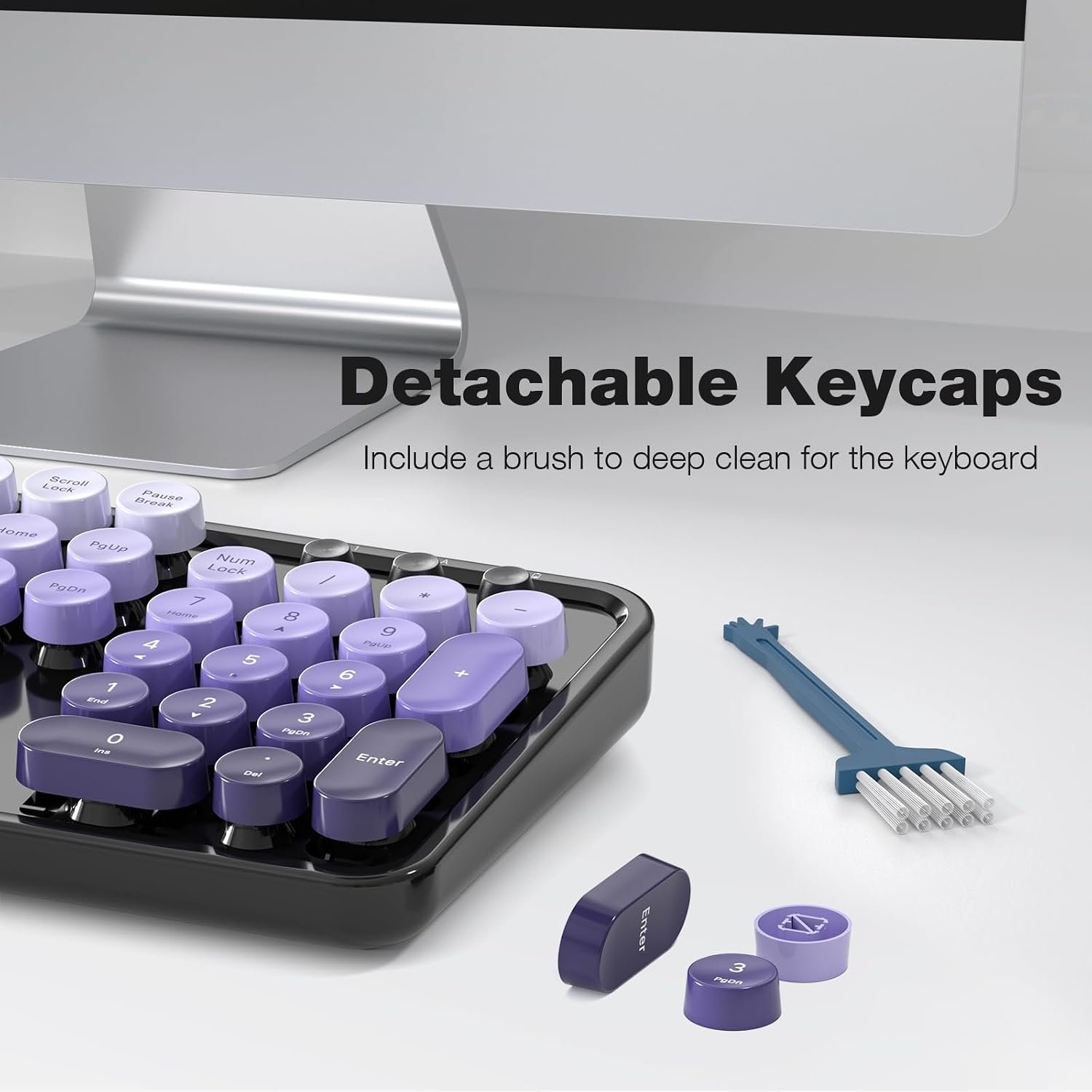 MOFII Wireless Keyboard and Mouse Combo, Full Size 2.4G Plug and Play Typewriter Retro Round Computer Keyboard and Mouse Set for Windows, Computer, Desktop, PC, Notebook - (Black Purple Gradient) - Image 6