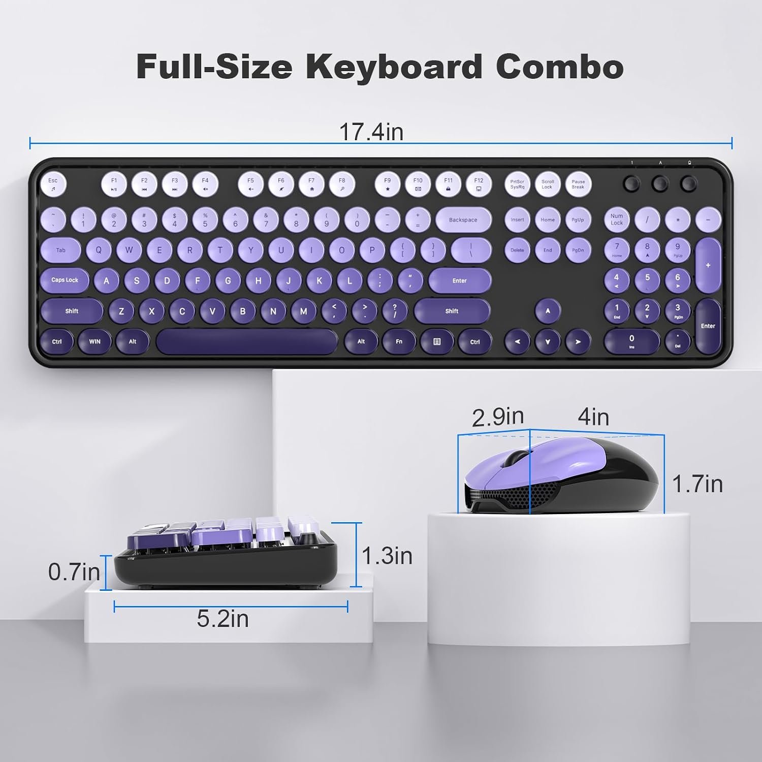 MOFII Wireless Keyboard and Mouse Combo, Full Size 2.4G Plug and Play Typewriter Retro Round Computer Keyboard and Mouse Set for Windows, Computer, Desktop, PC, Notebook - (Black Purple Gradient) - Image 8