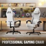 Ferghana Breathable Fabric Ergonomic Gaming Chair with Footrest and Linkage Armrest, High Back Computer Game Chair with Massage Lumbar Support for Adult(White) - Image 4
