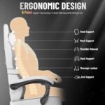 Ferghana Breathable Fabric Ergonomic Gaming Chair with Footrest and Linkage Armrest, High Back Computer Game Chair with Massage Lumbar Support for Adult(White) - Image 8