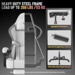 Ferghana Breathable Fabric Ergonomic Gaming Chair with Footrest and Linkage Armrest, High Back Computer Game Chair with Massage Lumbar Support for Adult(White) - Image 9
