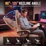Ferghana Breathable Fabric Ergonomic Gaming Chair with Footrest and Linkage Armrest, High Back Computer Game Chair with Massage Lumbar Support for Adult(White) - Image 10