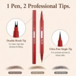 Dual-Ended Faux Brow Pen, Hair-Like Liquid Eyebrow Pencil with Double-Brush Tip & Precise Single Tip, Fast & Easy Makeup for Sparse Brows, Waterproof & Smudge-Proof Eyebrows Soft Black - Image 3