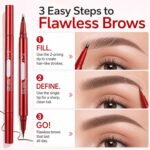 Dual-Ended Faux Brow Pen, Hair-Like Liquid Eyebrow Pencil with Double-Brush Tip & Precise Single Tip, Fast & Easy Makeup for Sparse Brows, Waterproof & Smudge-Proof Eyebrows Soft Black - Image 5
