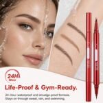Dual-Ended Faux Brow Pen, Hair-Like Liquid Eyebrow Pencil with Double-Brush Tip & Precise Single Tip, Fast & Easy Makeup for Sparse Brows, Waterproof & Smudge-Proof Eyebrows Soft Black - Image 6