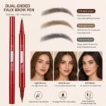 Dual-Ended Faux Brow Pen, Hair-Like Liquid Eyebrow Pencil with Double-Brush Tip & Precise Single Tip, Fast & Easy Makeup for Sparse Brows, Waterproof & Smudge-Proof Eyebrows Soft Black - Image 8