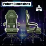 Gaming Chair with Footrest, Gaming Chair for Adults with Massage Lumbar Support, Fabric Ergonomic Computer Chair, Pocket Spring Cushion,Linkage Armrests & 360° Swivel, Light Green - Image 4