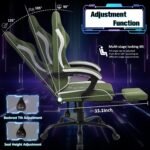 Gaming Chair with Footrest, Gaming Chair for Adults with Massage Lumbar Support, Fabric Ergonomic Computer Chair, Pocket Spring Cushion,Linkage Armrests & 360° Swivel, Light Green - Image 5