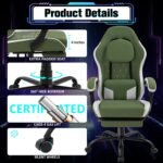 Gaming Chair with Footrest, Gaming Chair for Adults with Massage Lumbar Support, Fabric Ergonomic Computer Chair, Pocket Spring Cushion,Linkage Armrests & 360° Swivel, Light Green - Image 6