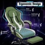 Gaming Chair with Footrest, Gaming Chair for Adults with Massage Lumbar Support, Fabric Ergonomic Computer Chair, Pocket Spring Cushion,Linkage Armrests & 360° Swivel, Light Green - Image 7