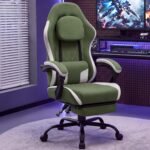 Gaming Chair with Footrest, Gaming Chair for Adults with Massage Lumbar Support, Fabric Ergonomic Computer Chair, Pocket Spring Cushion,Linkage Armrests & 360° Swivel, Light Green - Image 8