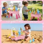 2026 Upgraded Water Table for Toddlers 1-3 - Outdoor Toys for Kids Ages 4-8 with Pump, Summer Outside Sensory Activity Pool Toys, Kitchen Play Sink Toy with Running Water, Fishing Toy, Pink - Image 4