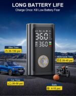 Tire Inflator Portable Air Compressor - 150 PSI Portable Air Pump for Car Tires, Cordless Electric Bike Tire Pump with Digital Pressure Gauge, LED Light for Auto, Motorcycle, Bicycle, Ball (Chic) - Image 5