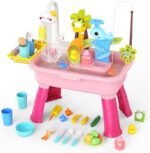 2026 Upgraded Water Table for Toddlers 1-3 - Outdoor Toys for Kids Ages 4-8 with Pump, Summer Outside Sensory Activity Pool Toys, Kitchen Play Sink Toy with Running Water, Fishing Toy, Pink - Image 2