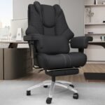 400lbs Big and Tall Office Chair, Wide Ergonomic Leather Executive Chair for Heavy People with Foot Rest, High-Back Reclining Computer Chair with Swivel Wheels and Lumbar Support (Black) - Image 2
