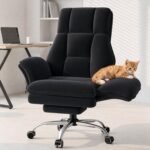 Big and Tall Office Chair with Foot Rest & Flip Armrests | Executive Ergonomic Computer Gaming Chair, for Pets & Extra Space, Crystal Velvet Wide Seat Reclining Desk Chair, Black - Image 2
