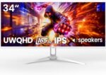 CRUA 34" WQHD 165Hz IPS Ultrawide Gaming Monitor, FreeSync, HDMI/DP, White | 120% sRGB color, built-in speakers, low blue light, 178° wide view and wall mount for PC gaming, video editing and work - Image 2