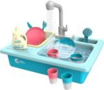 CUTE STONE Color Changing Kitchen Sink Toys, Children Electric Dishwasher Playing Toy with Running Water, Upgraded Faucet, Automatic Water Cycle System Play House Pretend Role Play Toys for Boys Girls - Image 2