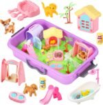 Carolart Pet Sensory bin,Dog and Cat Sandbox for Kids,Kids Play Sand Kit,Pet Play Set with Sensory Sand,Pet Care Play Set,Role Pretend Play Beach Toy Birthday Gift for Girls Boys 3 4 5 6 Years Old - Image 2