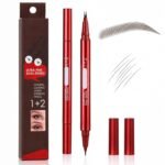 Dual-Ended Faux Brow Pen, Hair-Like Liquid Eyebrow Pencil with Double-Brush Tip & Precise Single Tip, Fast & Easy Makeup for Sparse Brows, Waterproof & Smudge-Proof Eyebrows Soft Black - Image 2