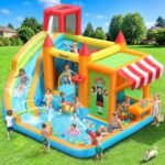 FBSPORT Inflatable Bounce House Water Slide, Bounce House for Kids with Toy Market Stand Splash Pool Bouncer Climbing Wall Water Gun Ball Dart, Bouncy Castle W/620W Blower for Outdoor Indoor, Red - Image 2