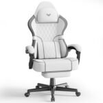 Ferghana Breathable Fabric Ergonomic Gaming Chair with Footrest and Linkage Armrest, High Back Computer Game Chair with Massage Lumbar Support for Adult(White) - Image 2
