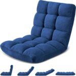 Folding Floor Gaming Chair 14-Poistion Cushioned Adjustable Floor Lazy Sofa Chair w/Breathable Cotton & Skin-Friendly Velvet for Adults & Kids Perfect for Reading Gaming Meditating, Darkblue - Image 2