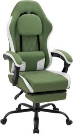 Gaming Chair with Footrest, Gaming Chair for Adults with Massage Lumbar Support, Fabric Ergonomic Computer Chair, Pocket Spring Cushion,Linkage Armrests & 360° Swivel, Light Green - Image 2