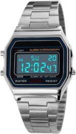 PASOY Men's Digital Gold Stainless Steel Watch Backlit Multifunction Stopwatch Waterproof Sport Watches - Image 2