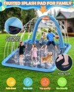 Splash Pad for Kids & Dogs, 110'' Large Sprinkler Pad Water Toys with Basketball Hoop, Thickened Non-Slip Splash Mat, Foldable Play Pool & Outdoor Summer Toys Ages 4-12 (110" Splash Pad) - Image 4