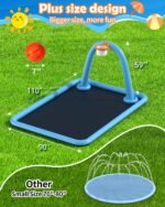 Splash Pad for Kids & Dogs, 110'' Large Sprinkler Pad Water Toys with Basketball Hoop, Thickened Non-Slip Splash Mat, Foldable Play Pool & Outdoor Summer Toys Ages 4-12 (110" Splash Pad) - Image 5