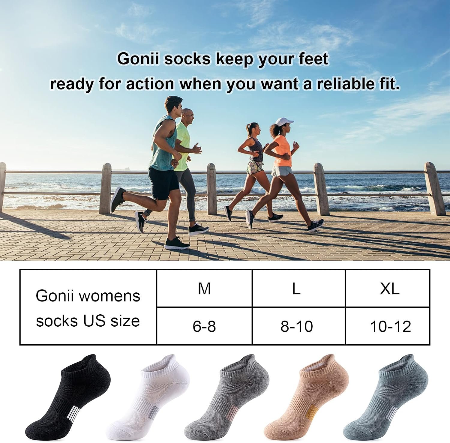 Gonii Ankle Socks for Women Cushioned No Show Athletic Running 5 Pairs | Anti-Blister,Breathable,Moisture-wicking,Arch support,Heel tab,Reinforced mesh,Comfortable,Low profile fits all shoes - Image 7