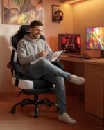 GTPLAYER Gaming Chair for Adults, Ergonomic High Back Chair with Footrest | Big & Tall Computer Video Gaming Chair, Comfort Wide Seat with Lumbar Support for Big/Tall, Office/Home, Linen, New Black - Image 4