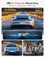 4K 3-Channel Dash Cam Front and Rear with Cabin, STARVIS 2 Sensor, Dash Camera for Cars with WiFi 6, G-Sensor, Loop Recording, Night Vision, 24H Parking Mode, 64GB Card Included - Image 3