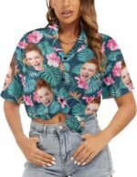 Custom Hawaiian Shirt with Face for Women Personalized Photo Short Sleeve Button Down Beach Shirts Summer - Image 2