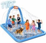 Splash Pad for Kids & Dogs, 110'' Large Sprinkler Pad Water Toys with Basketball Hoop, Thickened Non-Slip Splash Mat, Foldable Play Pool & Outdoor Summer Toys Ages 4-12 (110" Splash Pad) - Image 2